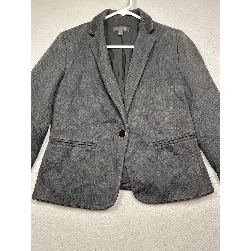 Ann Taylor Blazer Cotton Blend Black Textured Size 4 Womens